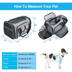 Airline Approved Pet Carrier, Large Soft Sided Pet Travel TSA Carrier 4 Sides Expandable Cat Collapsible Carriing