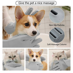 Pet Grooming Gloves Gentle Dog Bathing Shampoo Brush Massage Mitt with Enhanced Efficient Deshedding Glove for Dogs Cats Rabbits