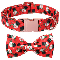 USP Christmas Dog Collar with Bow tie, Cotton Dog Collar Red Holiday Dog Necklace for Small Medium Large Dog