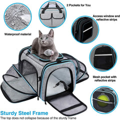 Airline Approved Pet Carrier, Large Soft Sided Pet Travel TSA Carrier 4 Sides Expandable Cat Collapsible Carriing