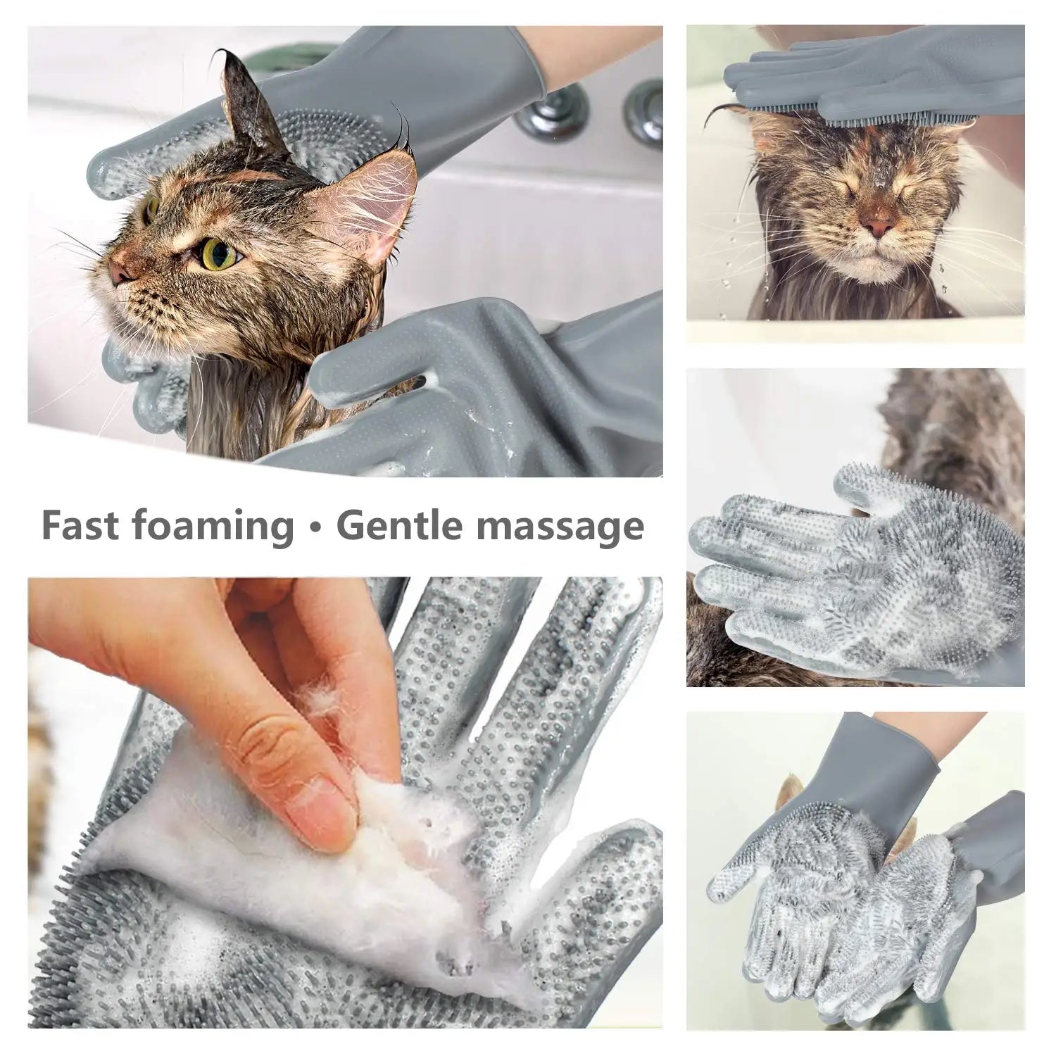 Pet Grooming Gloves Gentle Dog Bathing Shampoo Brush Massage Mitt with Enhanced Efficient Deshedding Glove for Dogs Cats Rabbits