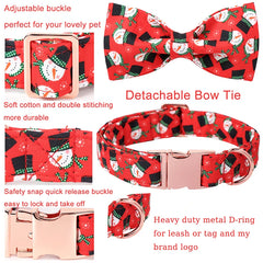 USP Christmas Dog Collar with Bow tie, Cotton Dog Collar Red Holiday Dog Necklace for Small Medium Large Dog