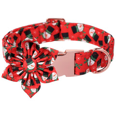 USP Christmas Dog Collar with Bow tie, Cotton Dog Collar Red Holiday Dog Necklace for Small Medium Large Dog