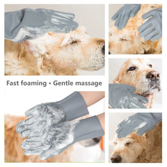 Pet Grooming Gloves Gentle Dog Bathing Shampoo Brush Massage Mitt with Enhanced Efficient Deshedding Glove for Dogs Cats Rabbits